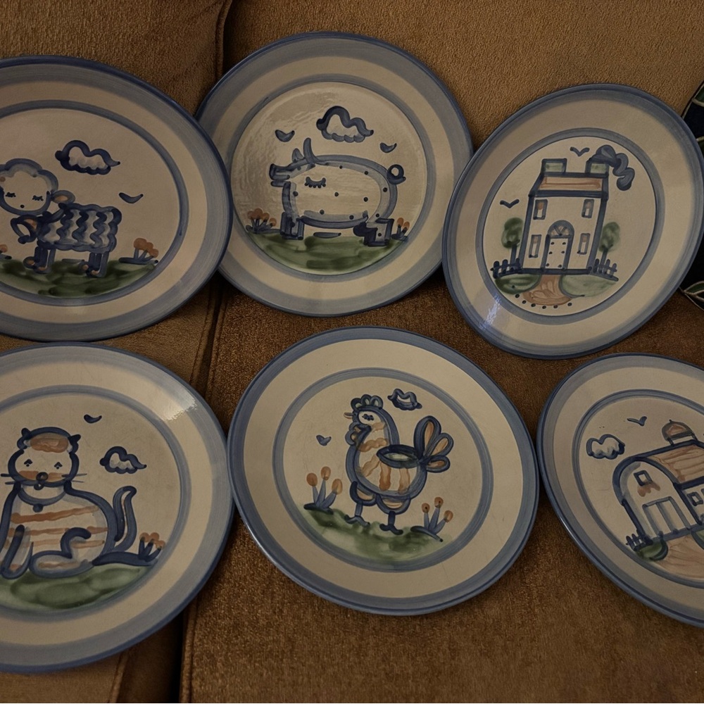 Set of (6) Blue and White Animal Plates 11” diameter
